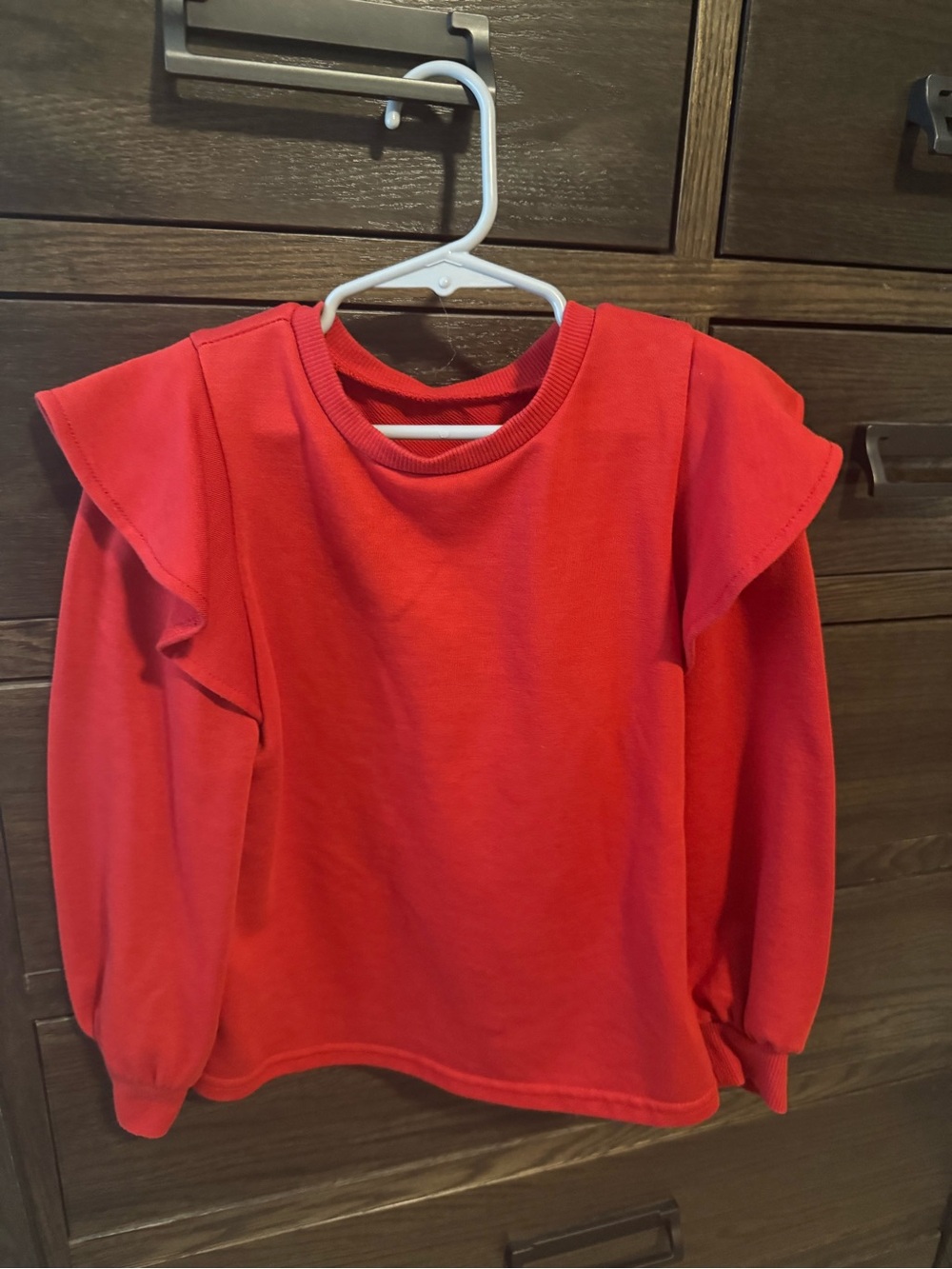Amazon Girls Red Ruffle Shoulder Sweatshirt
